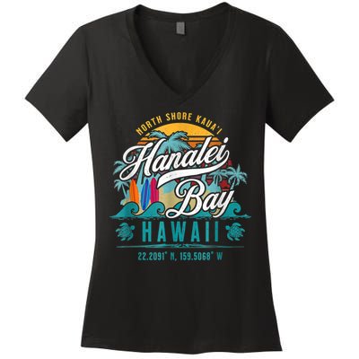 Hanalei Bay North Shore Kauai Hawaii Women's V-Neck T-Shirt