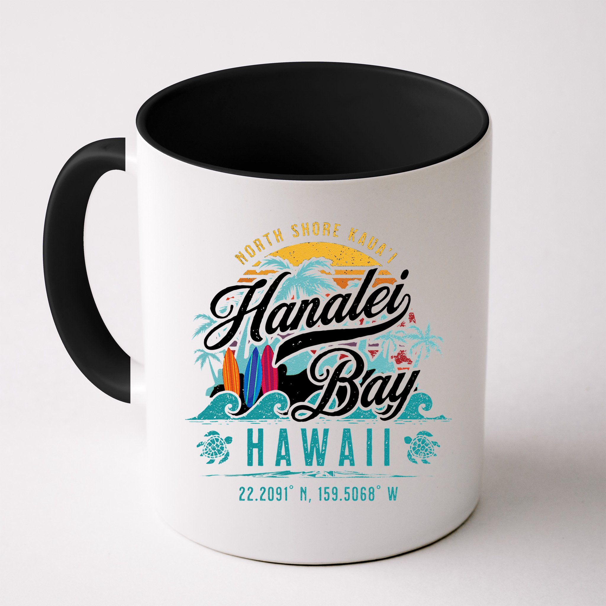 Hanalei Bay North Shore Kauai Hawaii Retro Sun Surf Fishing Mug