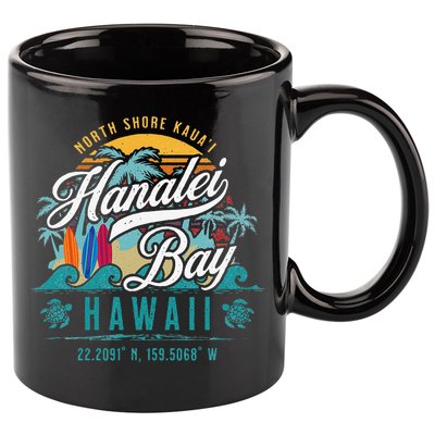 Hanalei Bay North Shore Kauai Hawaii Retro Sun Surf Fishing 11oz C Handle Ceramic Mug