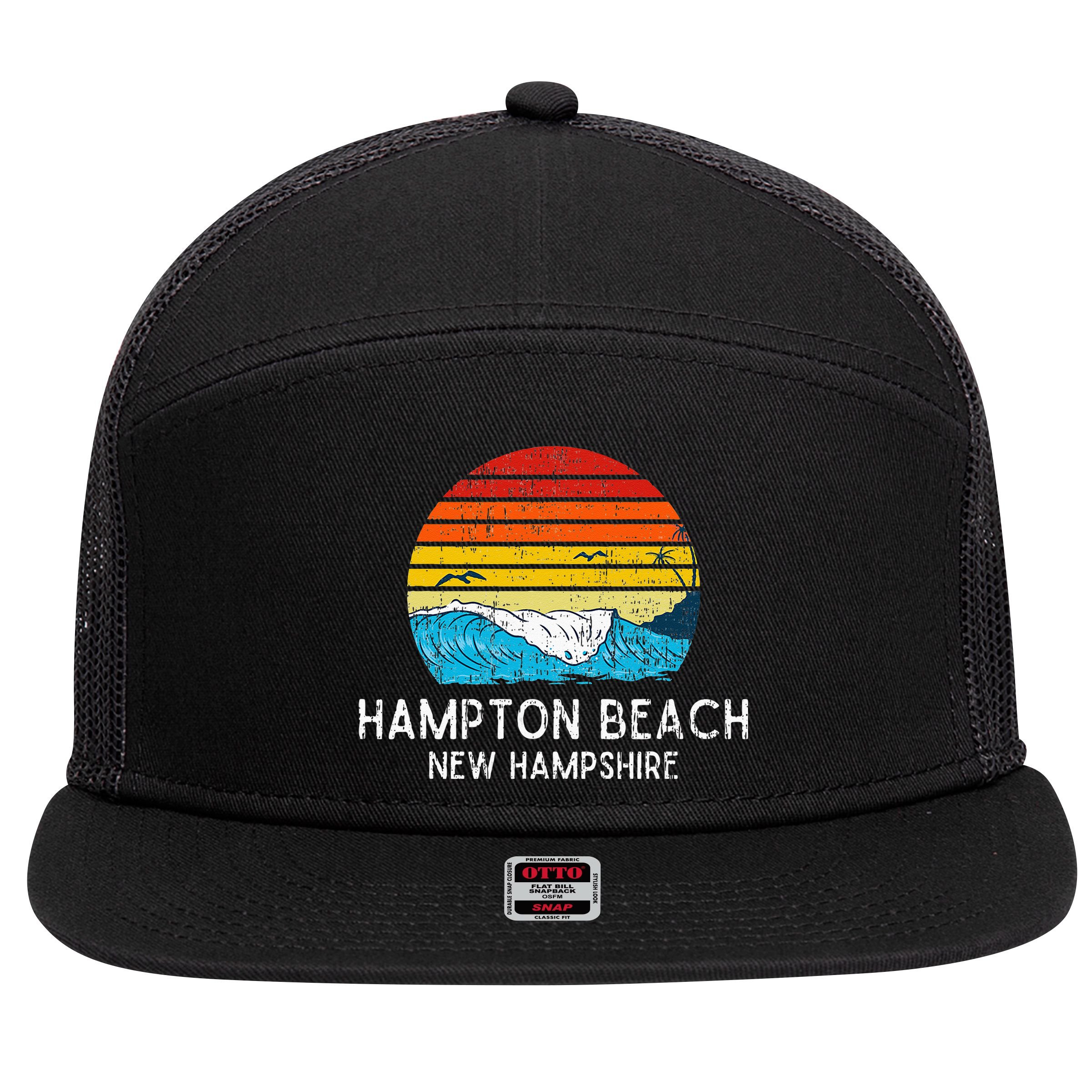 Hampton Beach NH Vintage Beach Ocean Family Vacation 7 Panel Mesh Trucker Snapback Hat