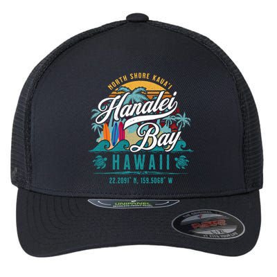 Hanalei Bay North Shore Kauai Hawaii Retro Sun Surf Fishing Meaningful Gift Flexfit Unipanel Trucker Cap