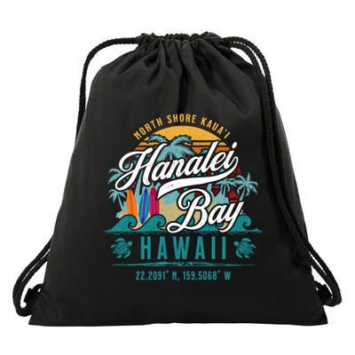 Hanalei Bay North Shore Kauai Hawaii Retro Sun Surf Fishing Meaningful Gift Drawstring Bag