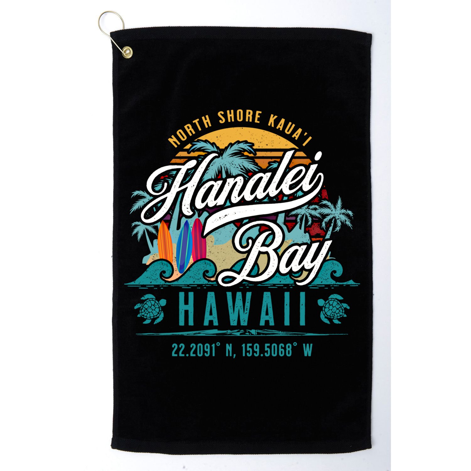 Hanalei Bay North Shore Kauai Hawaii Retro Sun Surf Fishing Meaningful Gift Golf Towel