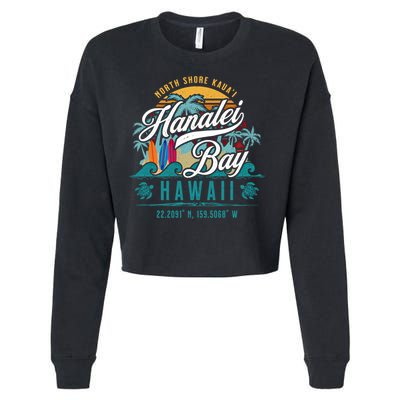 Hanalei Bay North Shore Kauai Hawaii Retro Sun Surf Fishing Meaningful Gift Cropped Pullover Crew