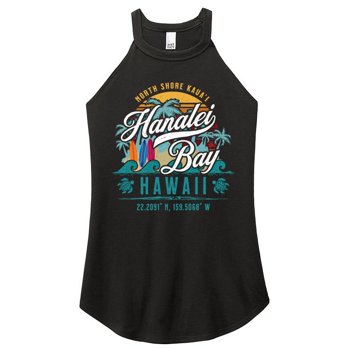 Hanalei Bay North Shore Kauai Hawaii Retro Sun Surf Fishing Meaningful Gift Women's Perfect Tri Rocker Tank
