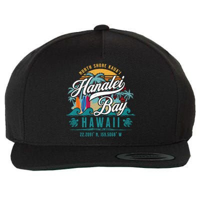 Hanalei Bay North Shore Kauai Hawaii Retro Sun Surf Fishing Meaningful Gift Wool Snapback Cap