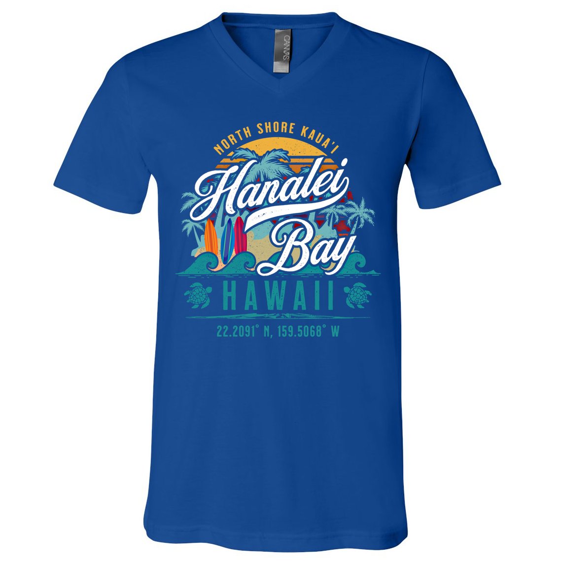 Hanalei Bay North Shore Kauai Hawaii Retro Sun Surf Fishing Meaningful Gift V-Neck T-Shirt