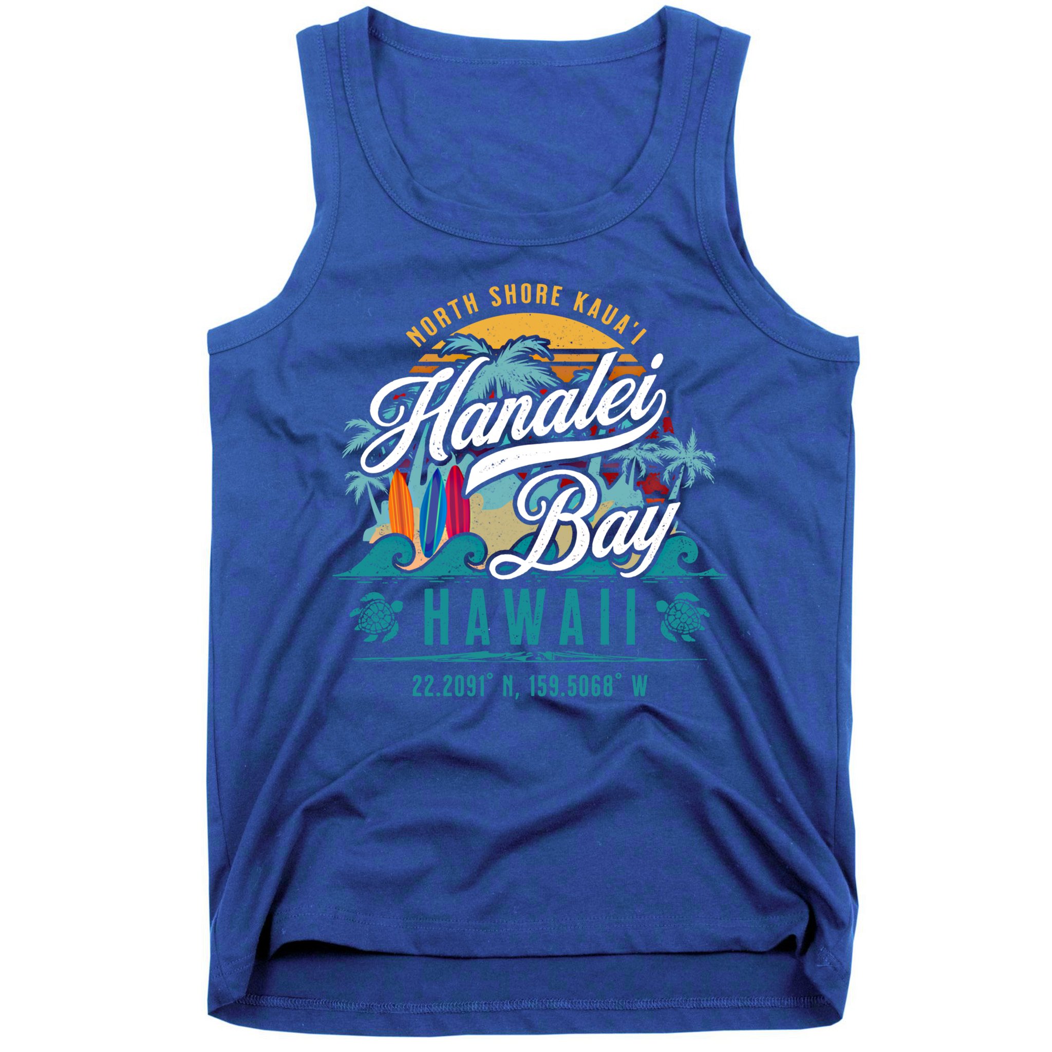 Hanalei Bay North Shore Kauai Hawaii Retro Sun Surf Fishing Meaningful Gift Tank Top