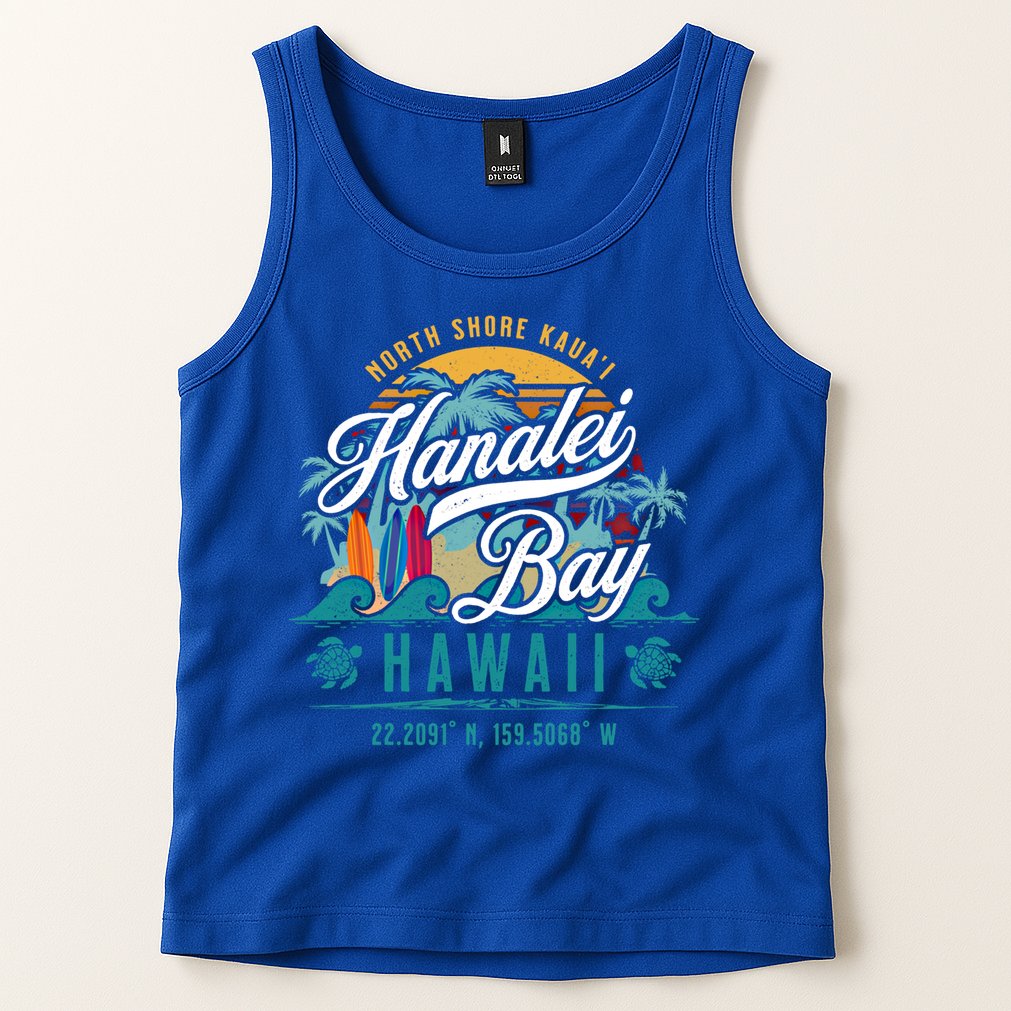 Hanalei Bay North Shore Kauai Hawaii Retro Sun Surf Fishing Meaningful Gift Tank Top