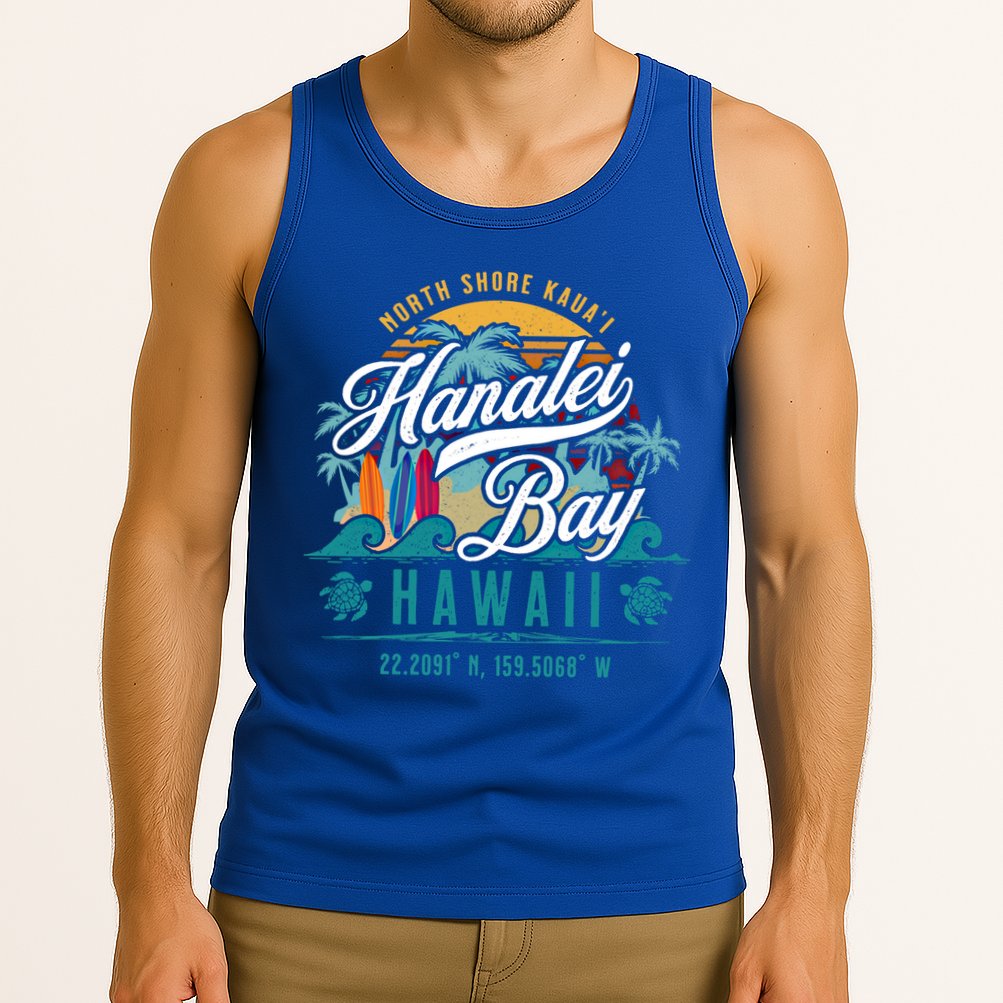 Hanalei Bay North Shore Kauai Hawaii Retro Sun Surf Fishing Meaningful Gift Tank Top