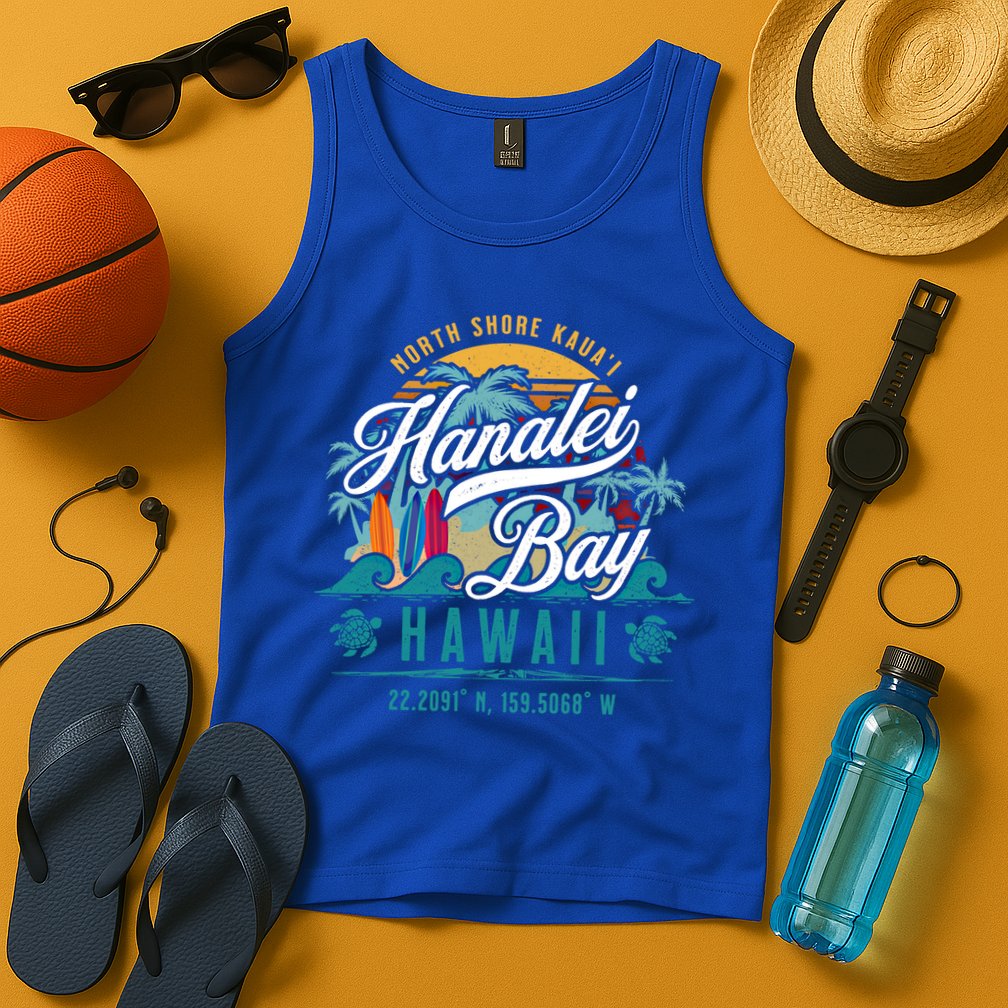 Hanalei Bay North Shore Kauai Hawaii Retro Sun Surf Fishing Meaningful Gift Tank Top