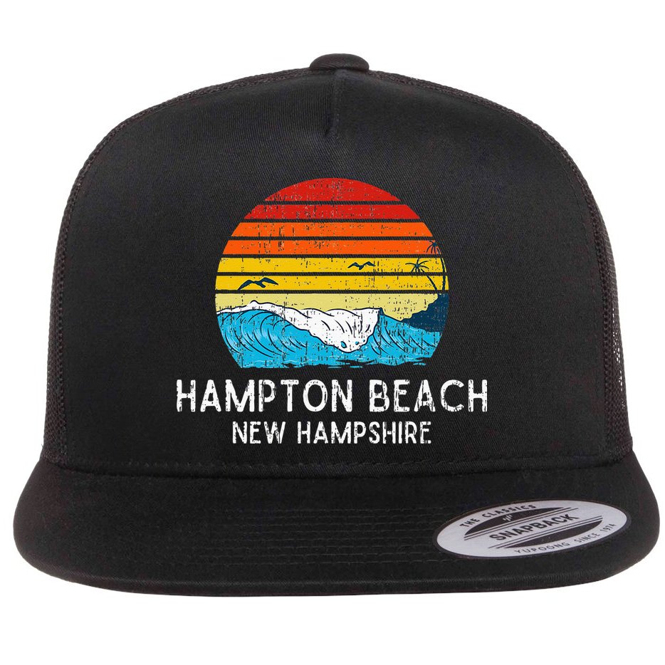 Hampton Beach NH Vintage Beach Ocean Family Vacation Flat Bill Trucker Hat