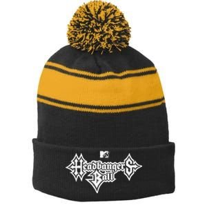 Headbangers Ball Outline Logo Stripe Pom Pom Beanie