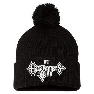 Headbangers Ball Outline Logo Pom Pom 12in Knit Beanie