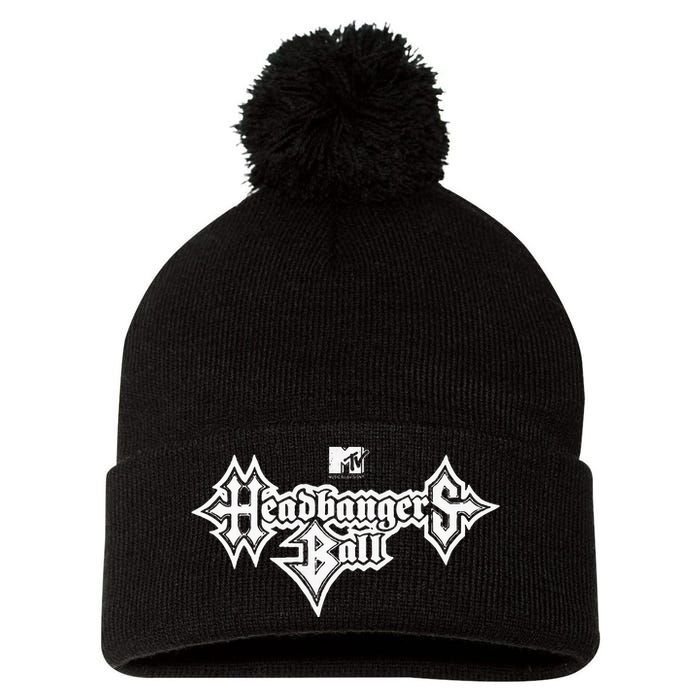 Headbangers Ball Outline Logo Pom Pom 12in Knit Beanie