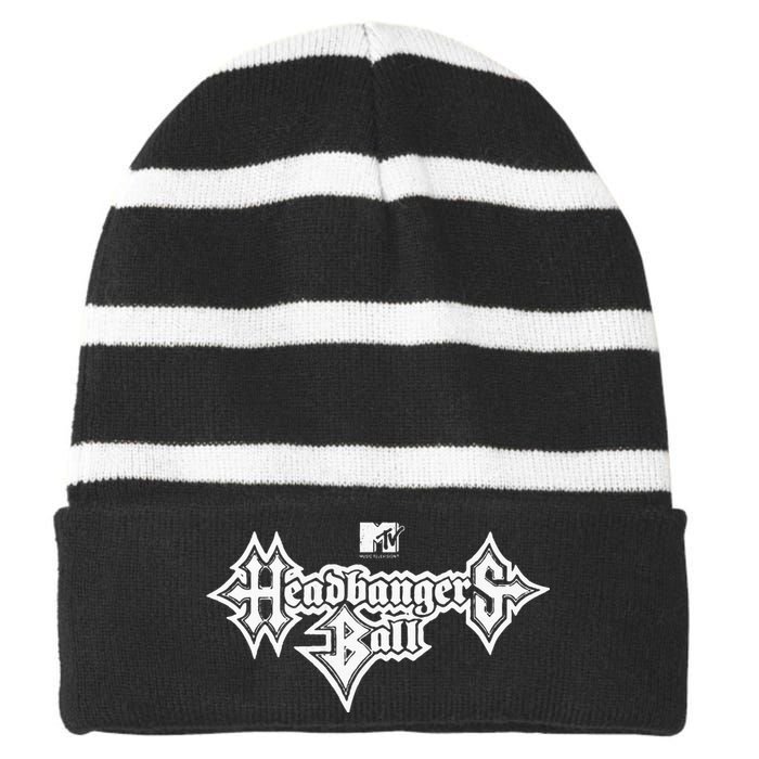 Headbangers Ball Outline Logo Striped Beanie with Solid Band