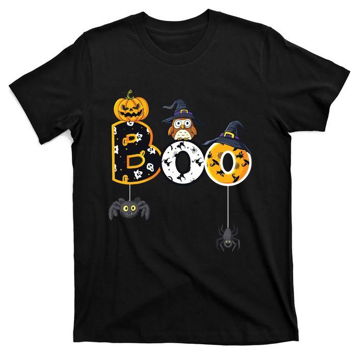 Halloween Boo Owl With Witch Hat Spiders Boy Girls Kids T-Shirt