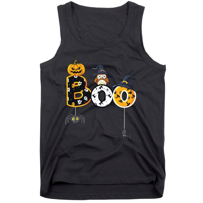 Halloween Boo Owl With Witch Hat Spiders Boy Girls Kids Tank Top