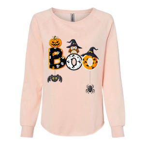 Halloween Boo Owl With Witch Hat Spiders Womens California Wash Sweatshirt