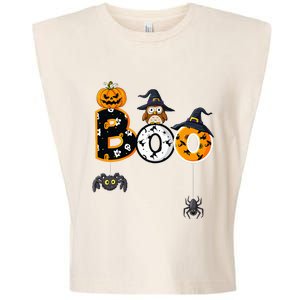 Halloween Boo Owl With Witch Hat Spiders Garment-Dyed Women's Muscle Tee