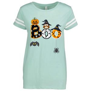 Halloween Boo Owl With Witch Hat Spiders Enza Ladies Jersey Football T-Shirt