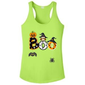 Halloween Boo Owl With Witch Hat Spiders Ladies PosiCharge Competitor Racerback Tank