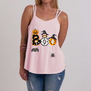 Halloween Boo Owl With Witch Hat Spiders Women's Strappy Tank