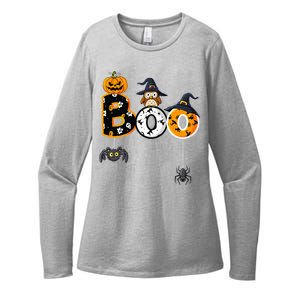 Halloween Boo Owl With Witch Hat Spiders Womens CVC Long Sleeve Shirt