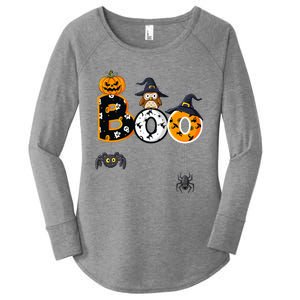 Halloween Boo Owl With Witch Hat Spiders Women's Perfect Tri Tunic Long Sleeve Shirt