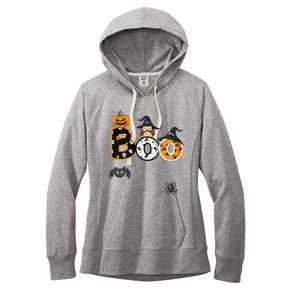 Halloween Boo Owl With Witch Hat Spiders Women's Fleece Hoodie