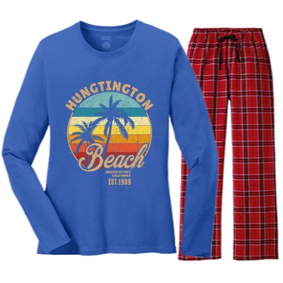 Huntington Beach Orange County California Design For Surfers Gift Women's Long Sleeve Flannel Pajama Set 