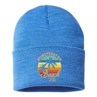 Huntington Beach Orange County California Design For Surfers Cute Gift Sustainable Knit Beanie