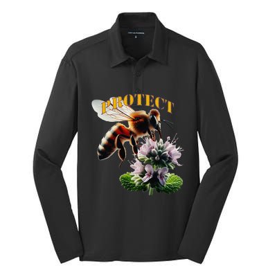 Honey Bee On Mint. Protect! Silk Touch Performance Long Sleeve Polo