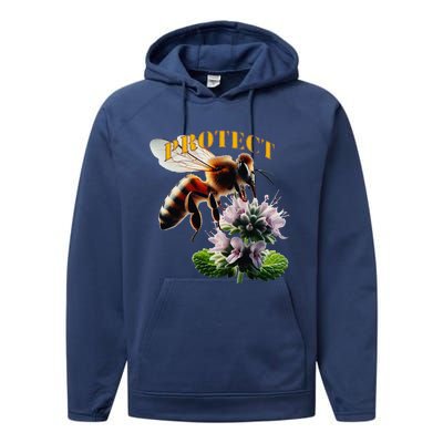 Honey Bee On Mint. Protect! Performance Fleece Hoodie