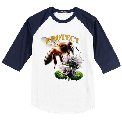 Honey Bee On Mint. Protect! Baseball Sleeve Shirt