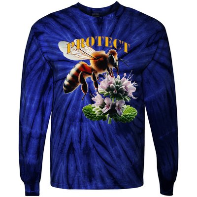 Honey Bee On Mint. Protect! Tie-Dye Long Sleeve Shirt