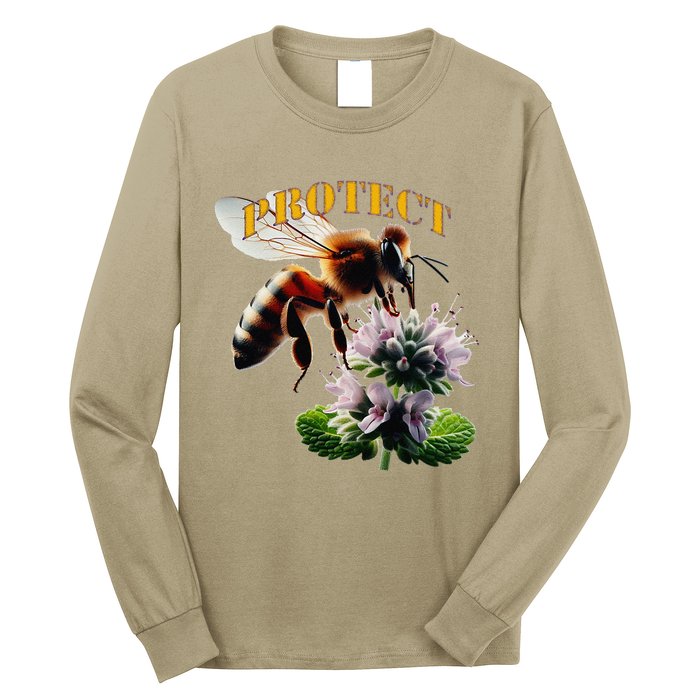 Honey Bee On Mint. Protect! Long Sleeve Shirt