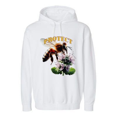 Honey Bee On Mint. Protect! Garment-Dyed Fleece Hoodie