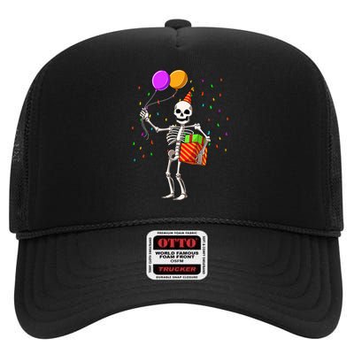 Halloween Birthday Party Outfit Skeleton Birthday Party High Crown Mesh Back Trucker Hat