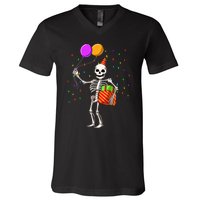 Halloween Birthday Party Outfit Skeleton Birthday Party V-Neck T-Shirt