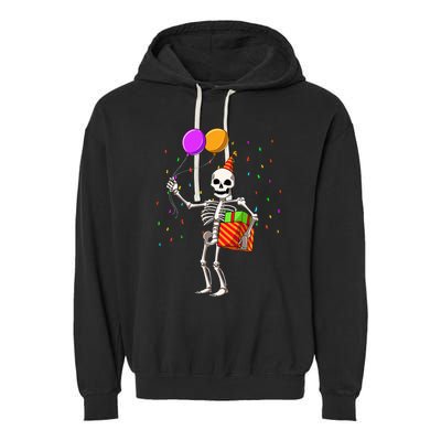 Halloween Birthday Party Outfit Skeleton Birthday Party Garment-Dyed Fleece Hoodie