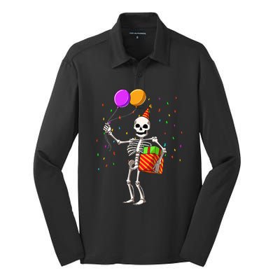 Halloween Birthday Party Outfit Skeleton Birthday Party Silk Touch Performance Long Sleeve Polo