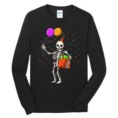 Halloween Birthday Party Outfit Skeleton Birthday Party Tall Long Sleeve T-Shirt