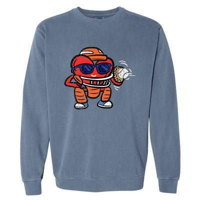 Heart Baseball Player Catcher Valentines Garment-Dyed Sweatshirt