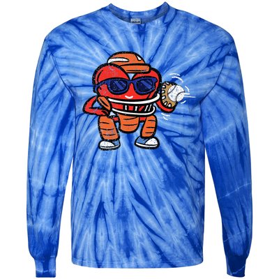 Heart Baseball Player Catcher Valentines Tie-Dye Long Sleeve Shirt