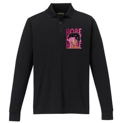 Hope Black Pink Ribbon Sunflower Breast Cancer Warrior Gift Performance Long Sleeve Polo