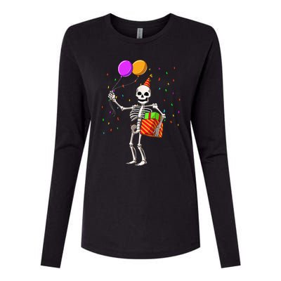 Halloween Birthday Party Outfit Skeleton Birthday Party Womens Cotton Relaxed Long Sleeve T-Shirt