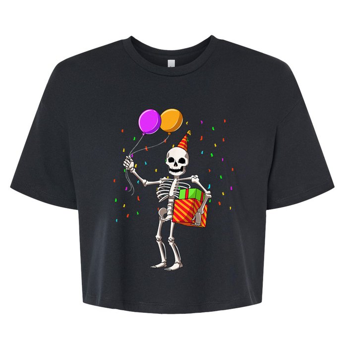 Halloween Birthday Party Outfit Skeleton Birthday Party Bella+Canvas Jersey Crop Tee