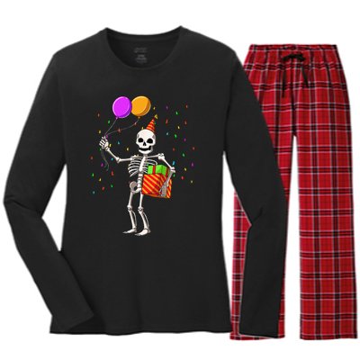 Halloween Birthday Party Outfit Skeleton Birthday Party Women's Long Sleeve Flannel Pajama Set 