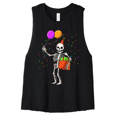 Halloween Birthday Party Outfit Skeleton Birthday Party Women's Racerback Cropped Tank